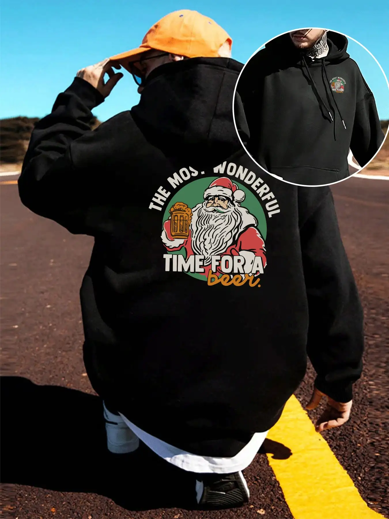 

Men's Graphic Hoodie Santa Claus With Beer Funny Design,Christmas Festive Pullover Hoodie,Comfortable Fit Casual Wear