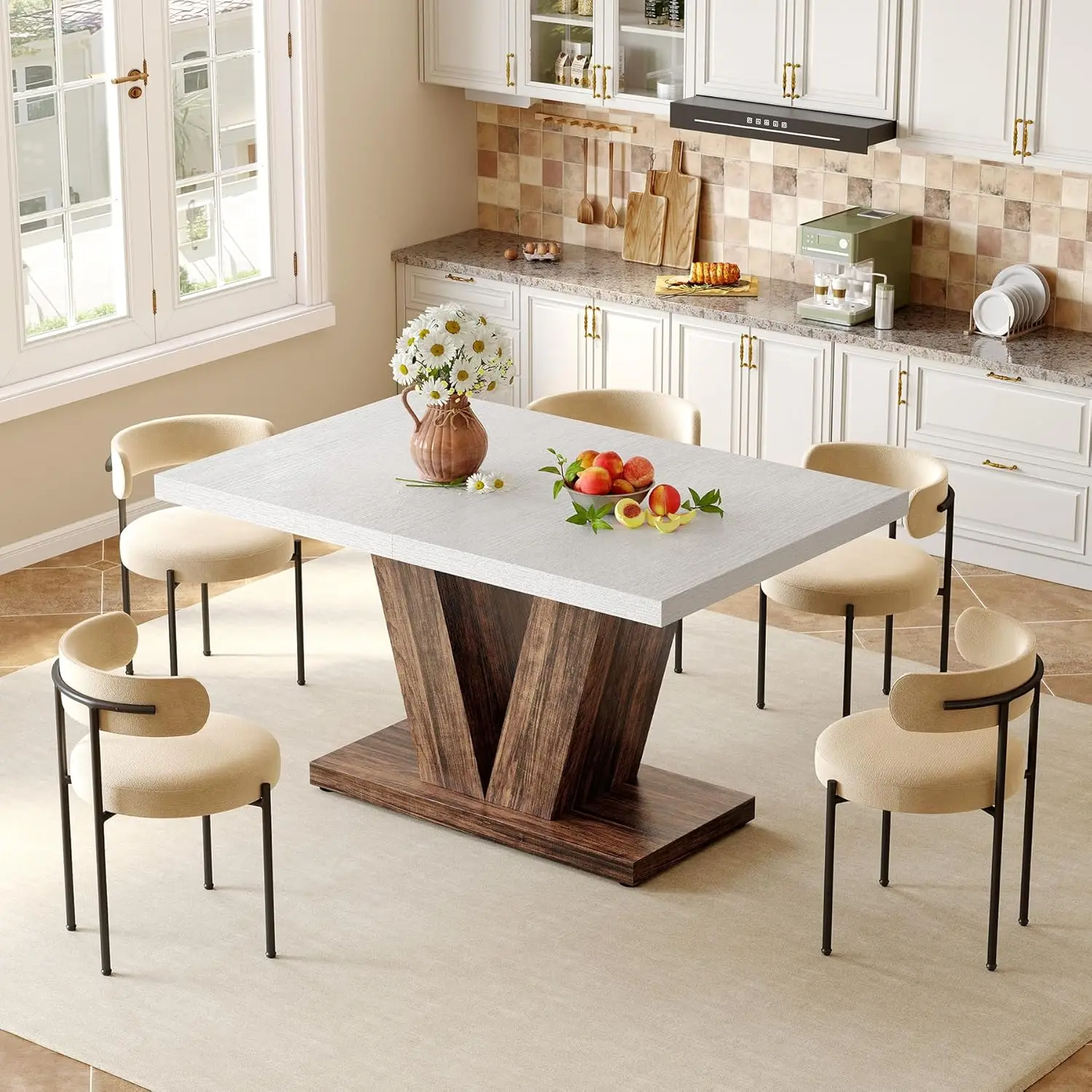 #LITTLE TREE 47 Inches Dining Table for, Modern Dining Room Tables, White Rectangle Table for Dining Room, Kitchen, Living Room