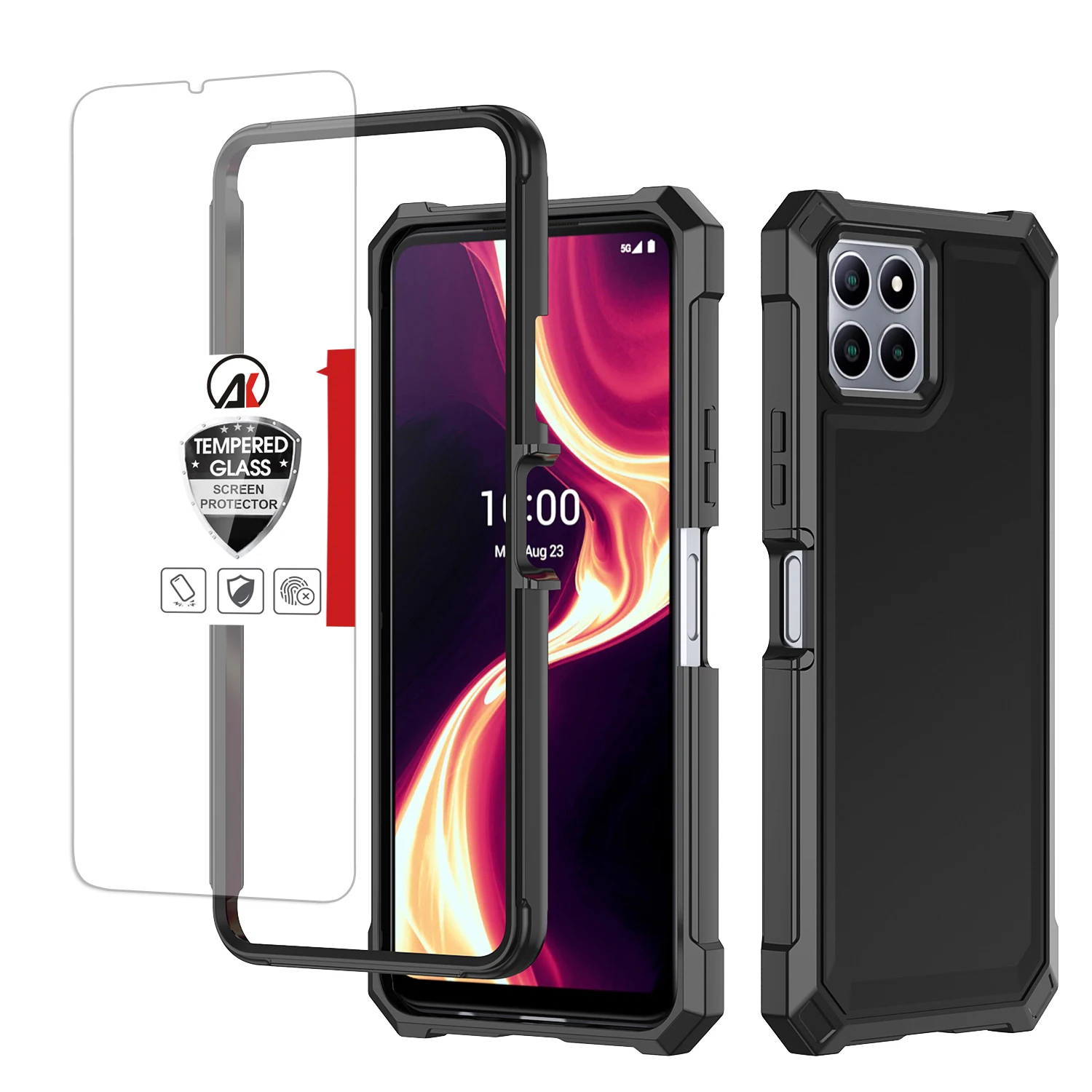 For Boost Mobile Celero 5G Plus 2023 Case Full Rugged Cover Shockproof+Tempered Glass Screen Protector