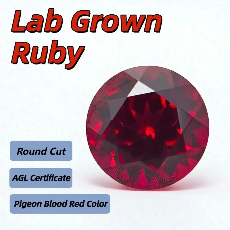 

Lab Grown Ruby Round Cut Pigeon Blood Red Color DIY Charms Jewelry Making Main Materials Selectable AGL Certificate