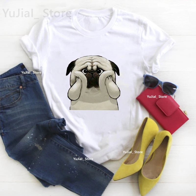 

Funny Pug Animal Printed T Shirt Girls Kawaii Dog Lover Tshirt Women Summer Fashion Tops Tee Shirt Femme Harajuku Shirt