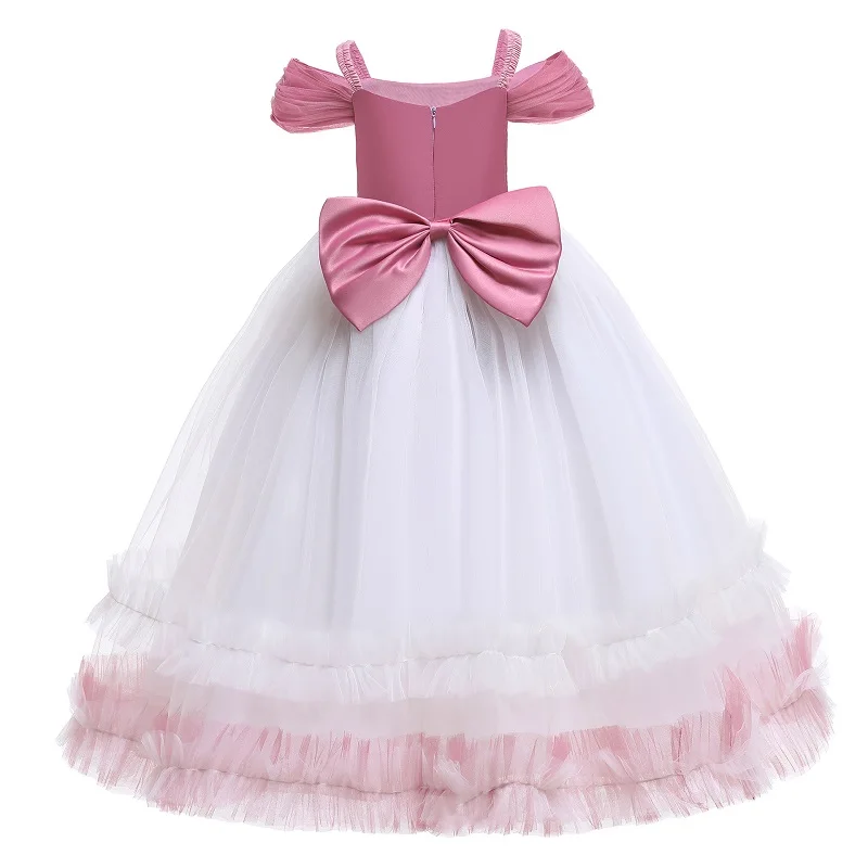 Mädchen Einteiliges kleid wort schulter pailletten bestickt Bögen Prinzessin kleid Flower hochzeit Klavier spielen kostüm kinder kleid