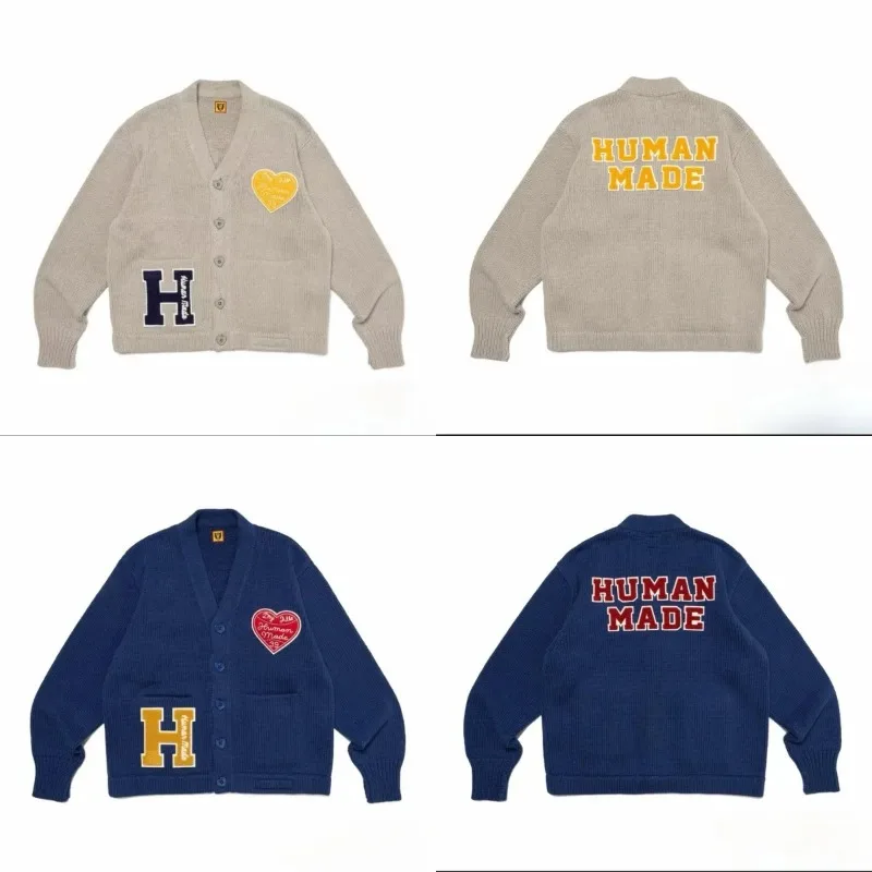 2026 New Humanmade Autumn Winter Unisex Couple Vintage Embroidered Loose Knit Warm Sweater Fashion Outerwear