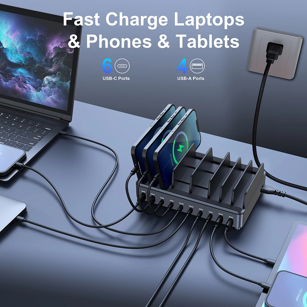 500W USB C Charger 10 Ports GaN Charging Station Stand PD 100W Fast Charge for MacBook Pro iPhone Samsung Laptops Tablets - náhled 3