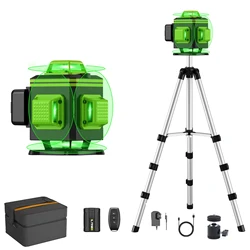 LFINE Nivel láser autonivelante Pantalla de potencia HD Nivel láser 4D 16 líneas láser 360 °   con telecontrol y herramientas de construcción de base