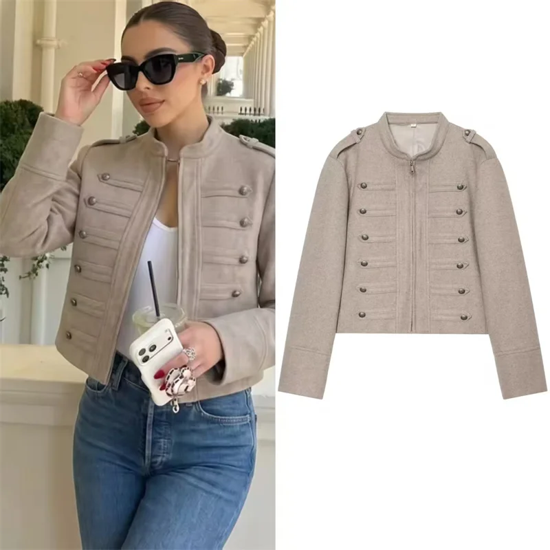 Women's Coat 2026 Summer New Style Khaki Long-Sleeve Button-Decorated Knight-Style Jacket Parker Coat Personality Fashion