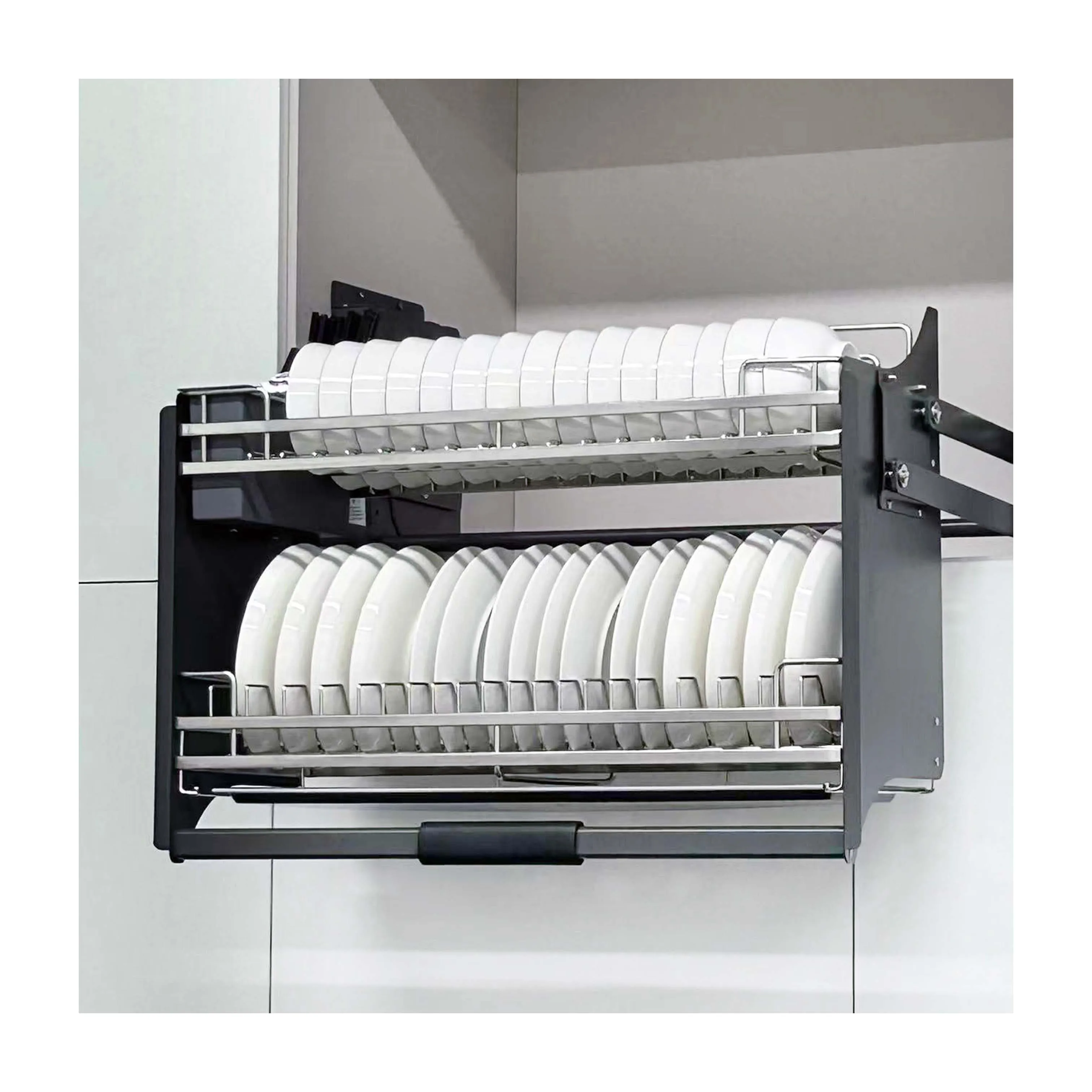 STT Modern Manual Elevator Cabinet Lift System Tall Fruit Storage Steel and Stainless Steel Pull Basket Kitchen Lift up and Down