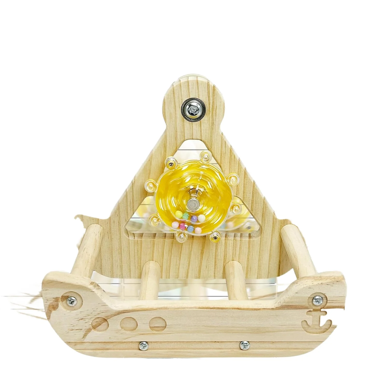 

Bird Perch Toy Wooden Rocking Parrot Toy with Colorful Parakeet Wheel Interactive Exercise Perches Birds Enrichment Toy Bird