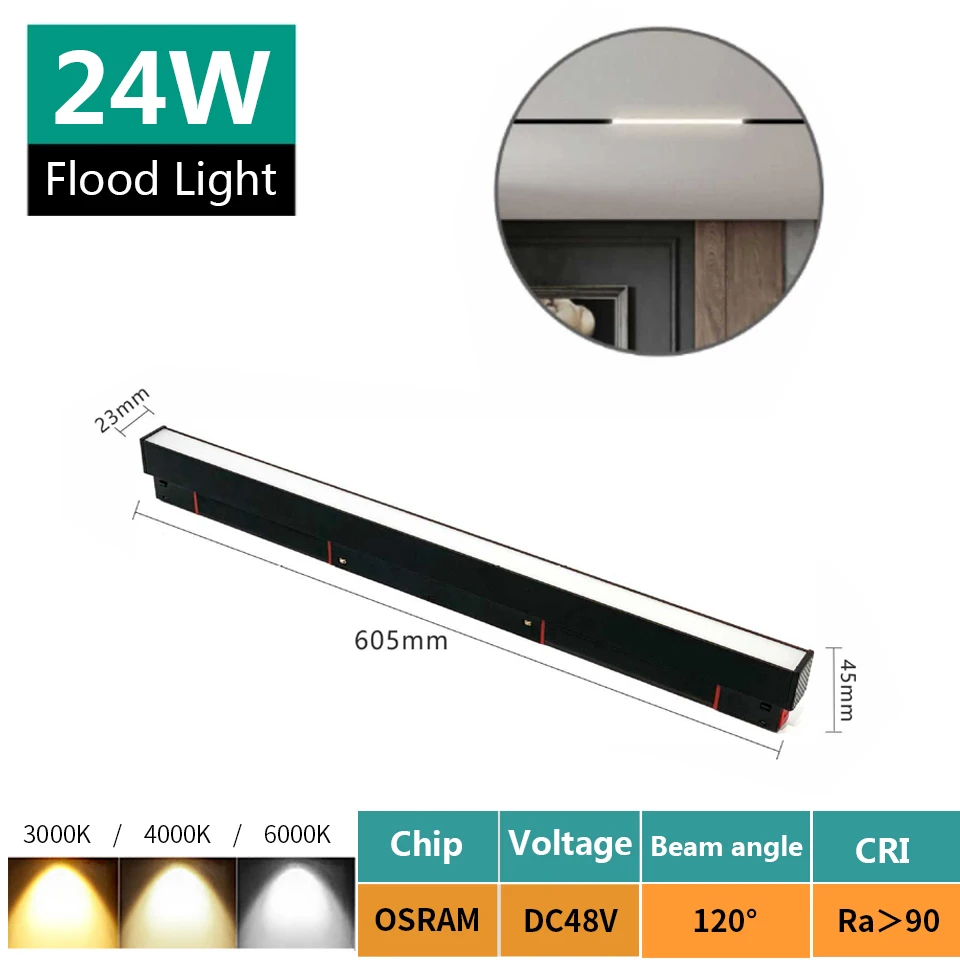 Tuya Zigbee-トラック照明システム用の調整可能な磁気フラッドライト,12W, 24W, 30W, 0-10v