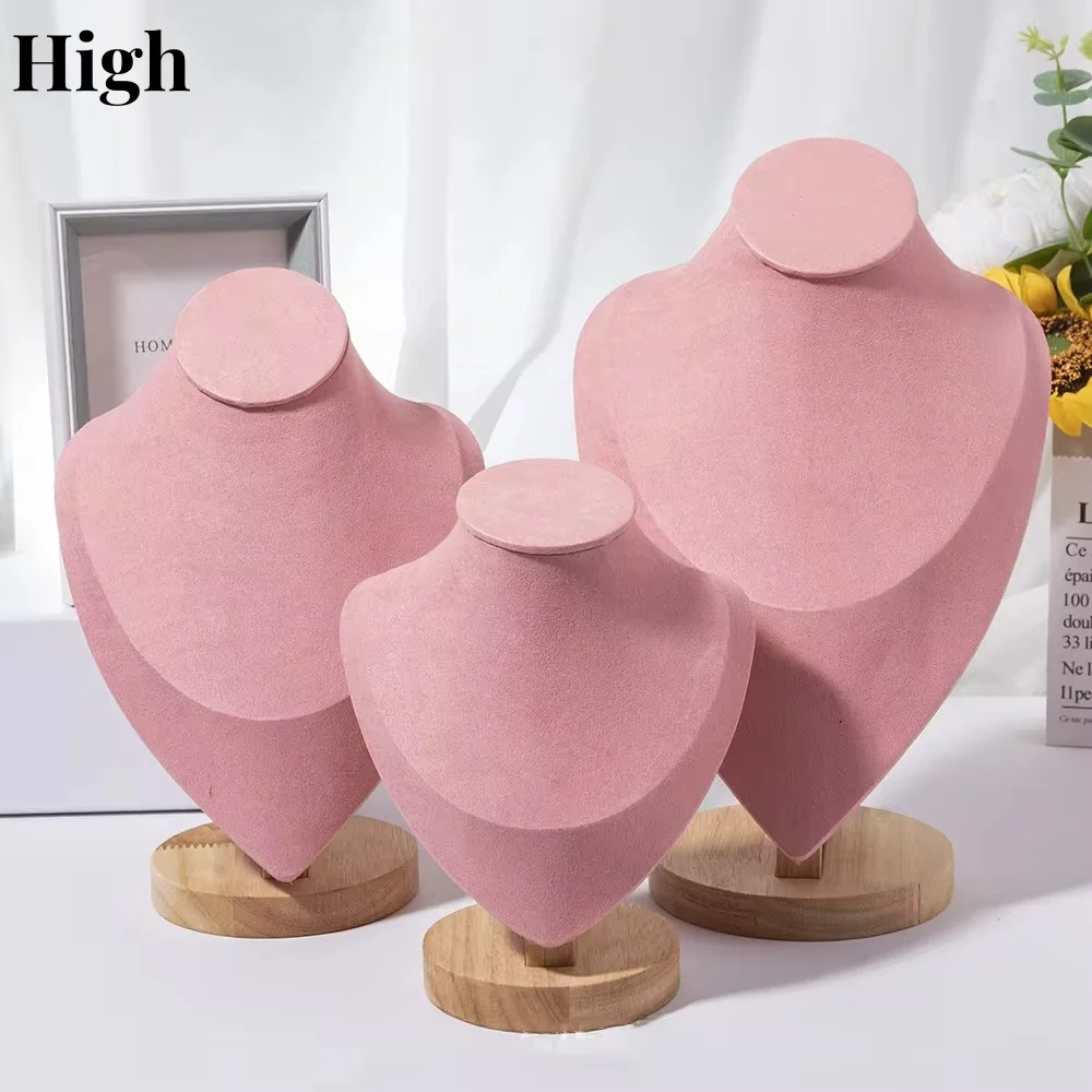 

1pc Wooden Mannequin Bust Necklace Display Stand Portrait Model Neck Pendant Jewellery Storage Rack Holder Window Showcase Props