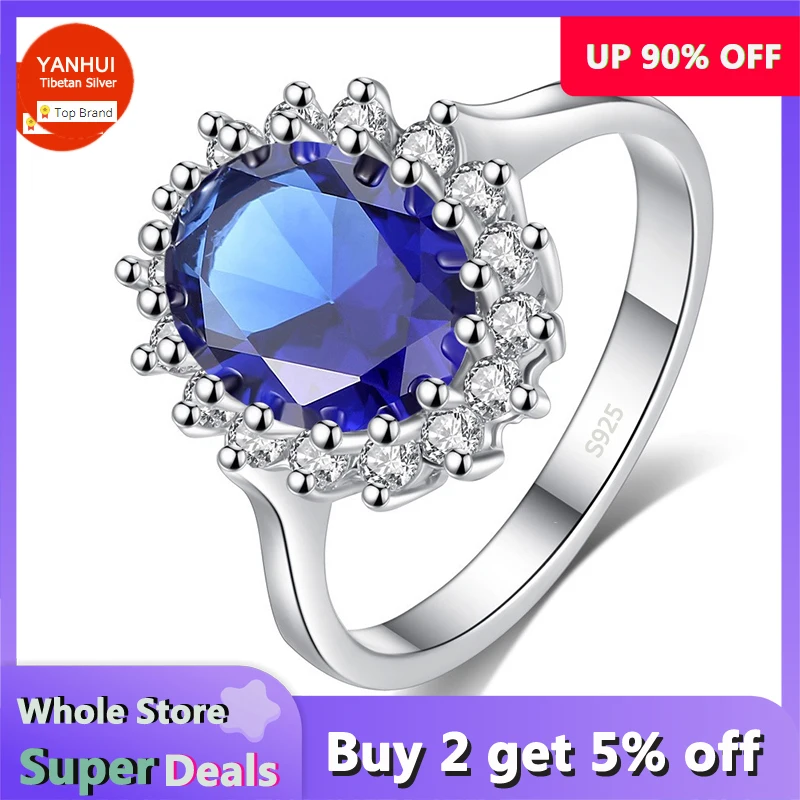 With Credentials Princess Cut 3.2ct Lab Sapphire Ring Original Tibetan Silver 925 Engagement Wedding Band Jewelry Ring for Women