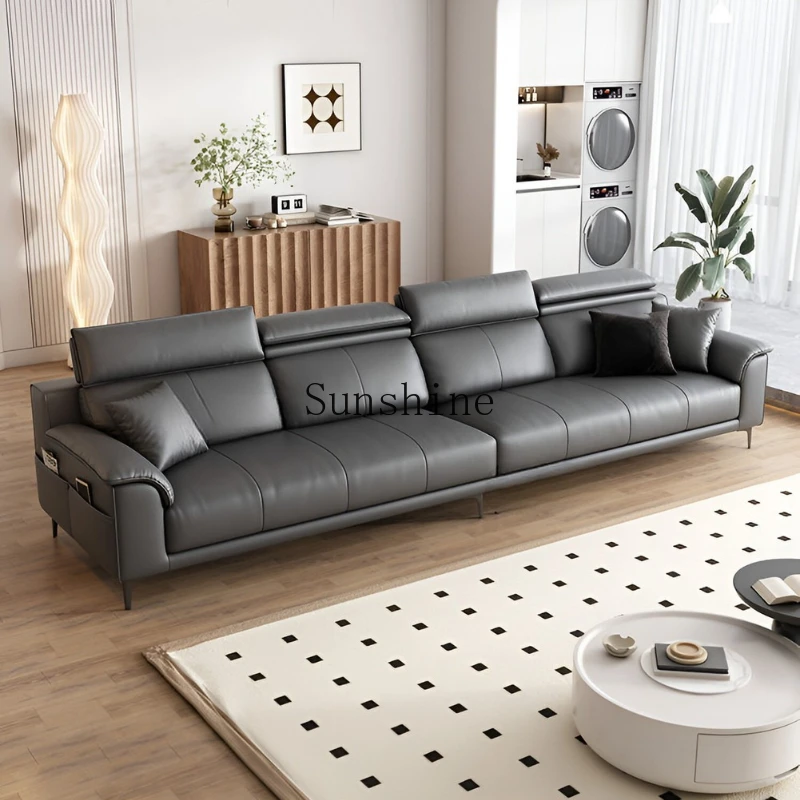 

Italian minimalist light luxury modern living room size apartment piano keys leather art straight row sofa
