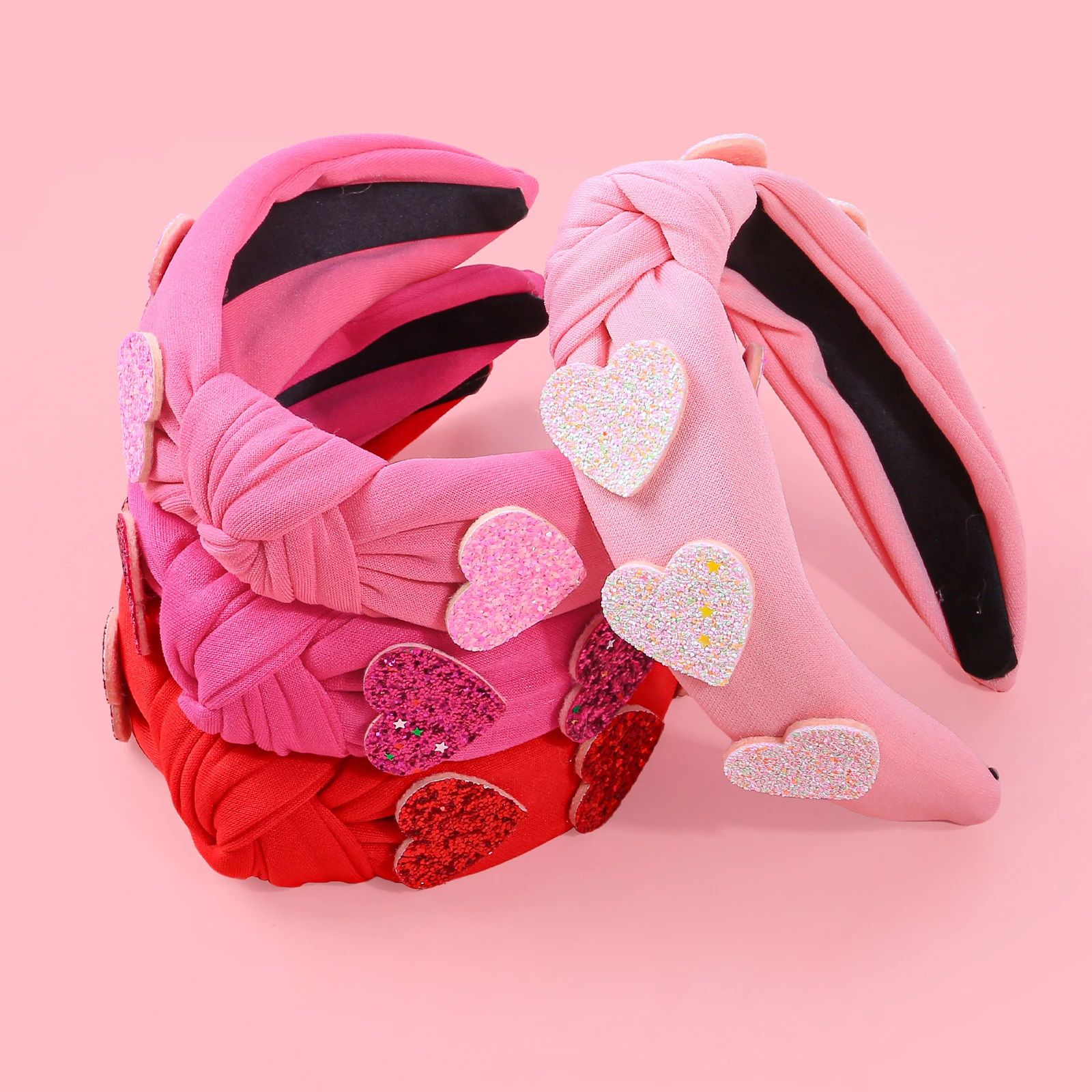 Fashion Glitter Heart Headbands for Girls Valentine's Day Headbands Sweet Fabric Bow-knot Hairbands Women Party Hair Accessories
