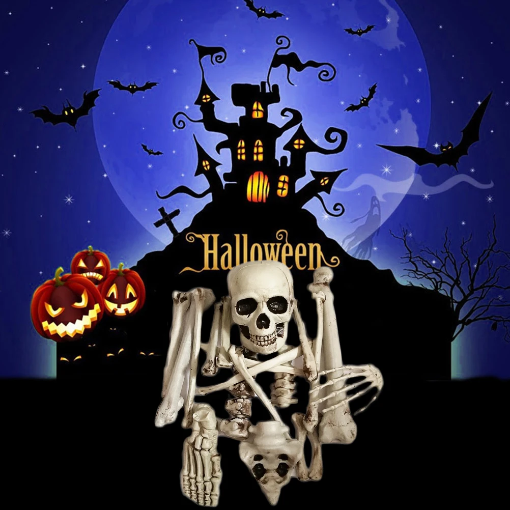 

19pcs Beige Skull Footbone Decor Plastic Halloween Party Cosplay Props Tools Ghost Hanging Decoration