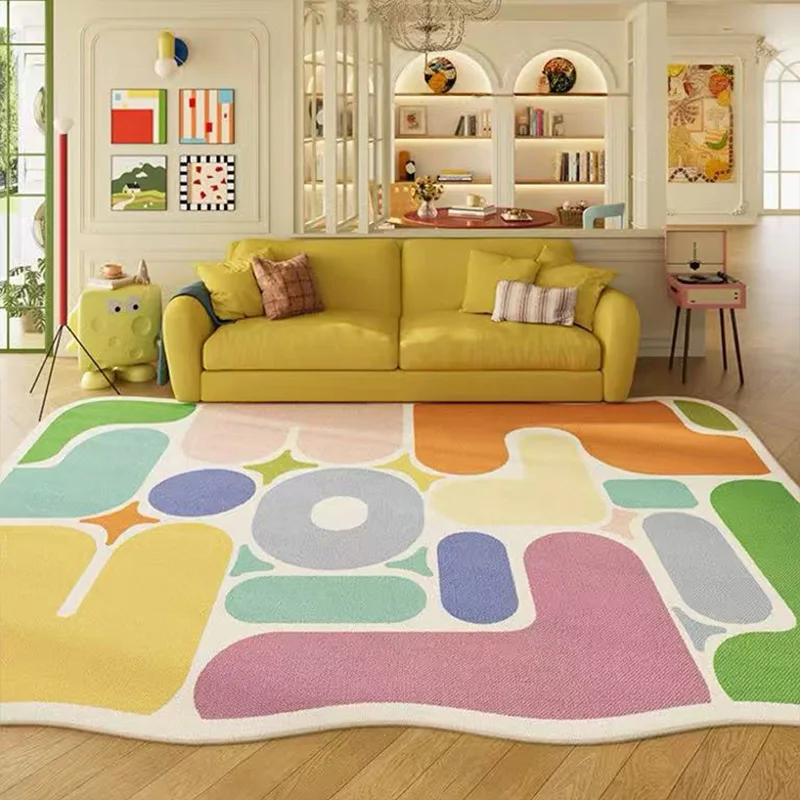Dopamine Color Rugs for Bedroom Fluffy Soft Floor Mat Irregular Shape Living Room Decoration Large Carpet Thick Plush Study Rug