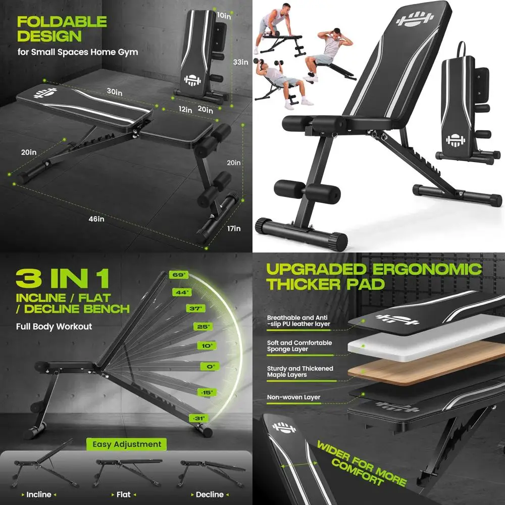 

Weight Bench for Home Gym, Fast Foldable Workout Bench Press for Home Gym Full Body Strength Training, 8 Adjustable Backrests In