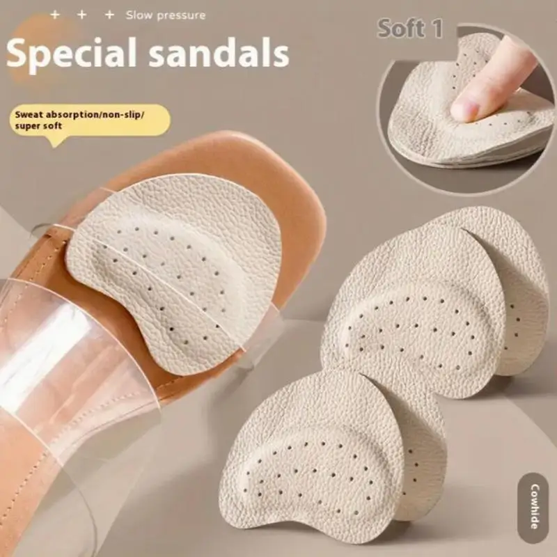 2pairs Sandals Anti-slip Stickers Leather Forefoot Pad Women High Heels Pain Relief Insert Insoles Toe Cushion Shoe Pad