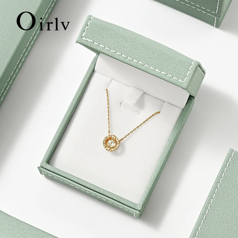 Oirlv Green Jewelry Ring Box Premium Leather Packaging Case for Engagement Wedding Proposal Organizer Gift Box Customizable