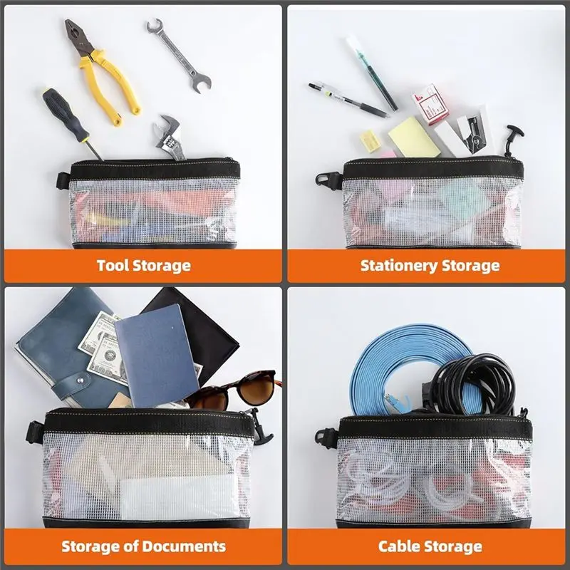 A93E-Portable Tool Bag, 4 Pcs Small Tool Zipper Pouch, Small Transparent PVC Material, Waterproof And Antistatic, Bank Bag