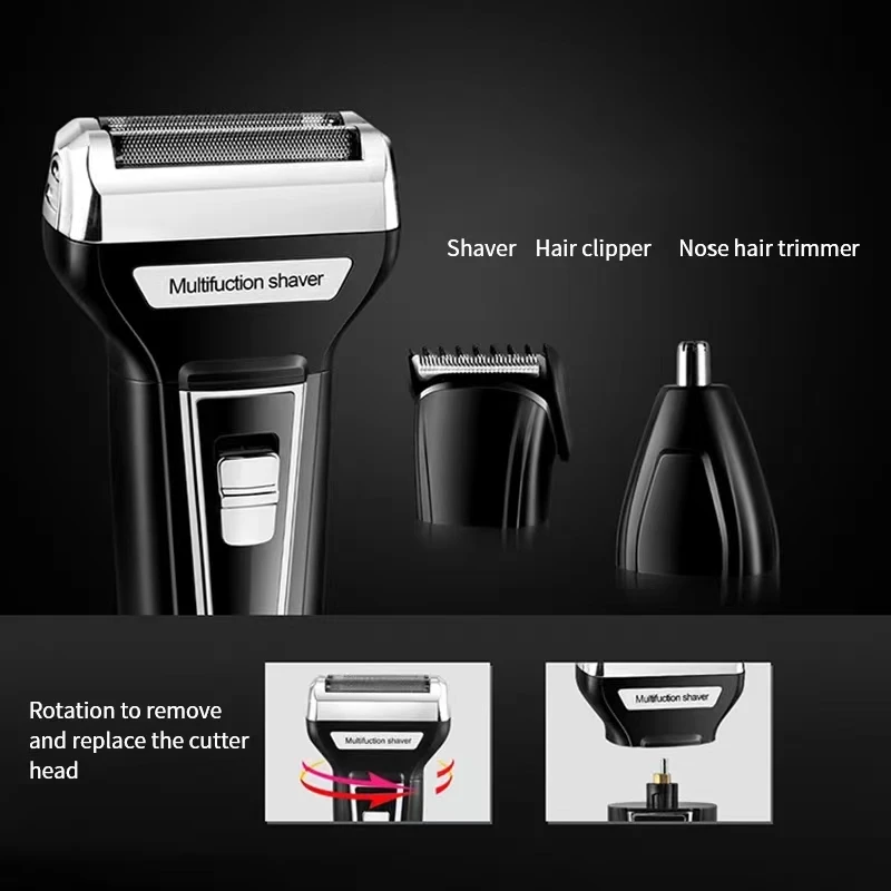 Kemei Multi-functional Waterproof 3 In 1 Grooming kit Cutter Head USB Beard Men Razor Nose Hair Trimming Electric Shaver KM-6558