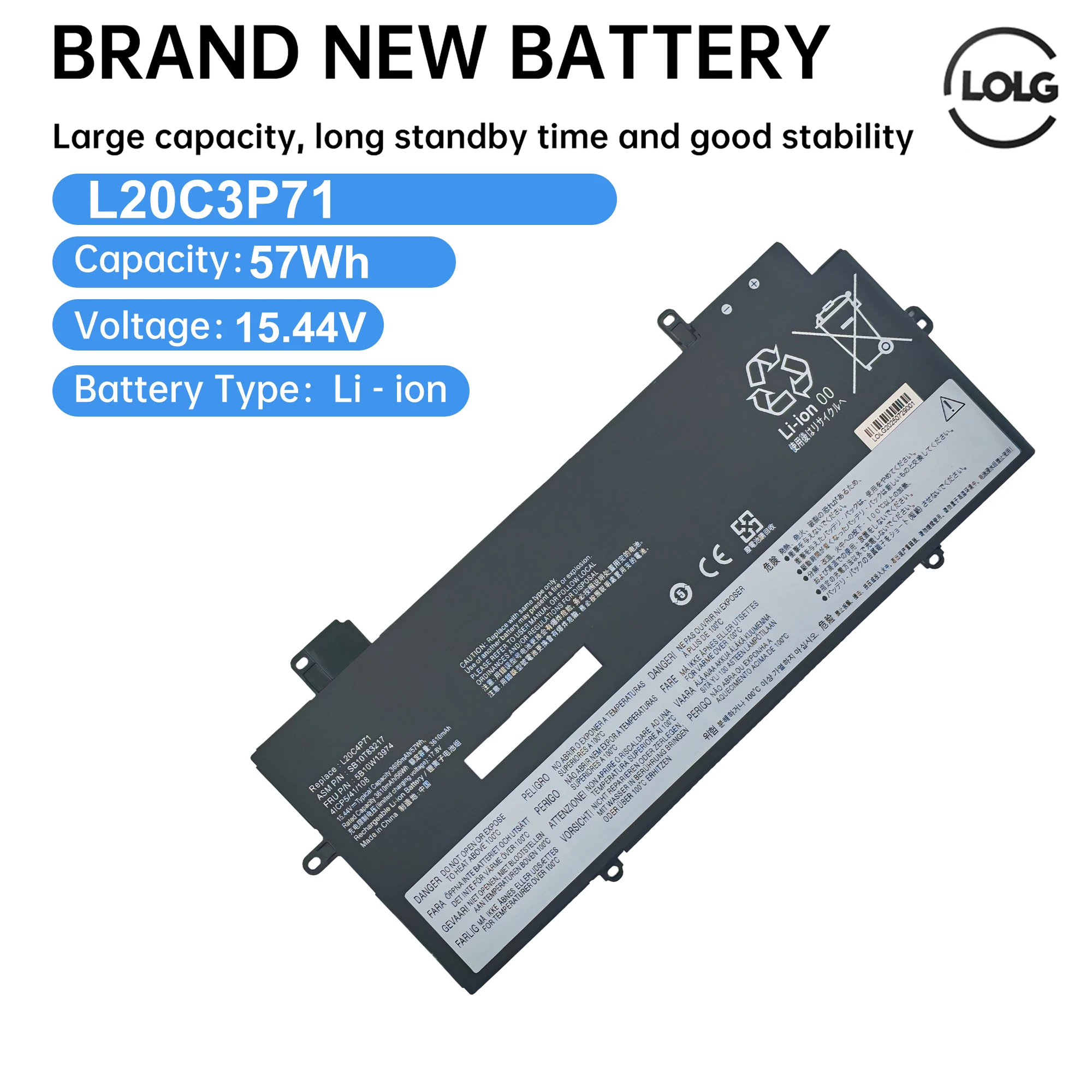 L20M3P71 Laptop Battery For Lenovo ThinkPad X13 Yoga G2 11.58V 4570mAh 52.9Wh L20C3P71 L20L3P71 SB11A13105