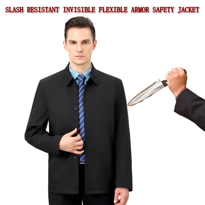 Men Business Negotiation Anti-Cut Anti-Hacking Safety Protection Jacket Casual Light Weight Hidden Soft Stab-Resistant Armor Fbi