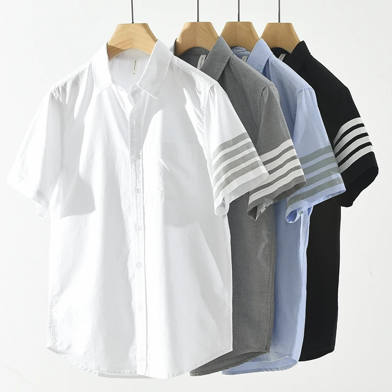 Camisa blanca de manga corta para hombre, camisas casuales con cuello vuelto, ropa de moda suelta de algodón