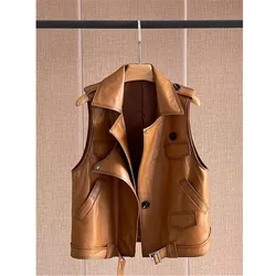 Collier émaillé en peau de mouton pour femme, glaçure en cuir véritable, design court, printemps et automne