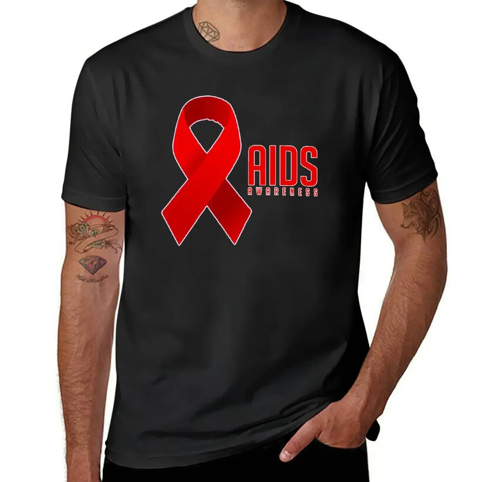 

Red Ribbon AIDS Awareness Survivor Gift T-Shirt oversized baggy shirts shirts graphic Men's cotton t-shirt