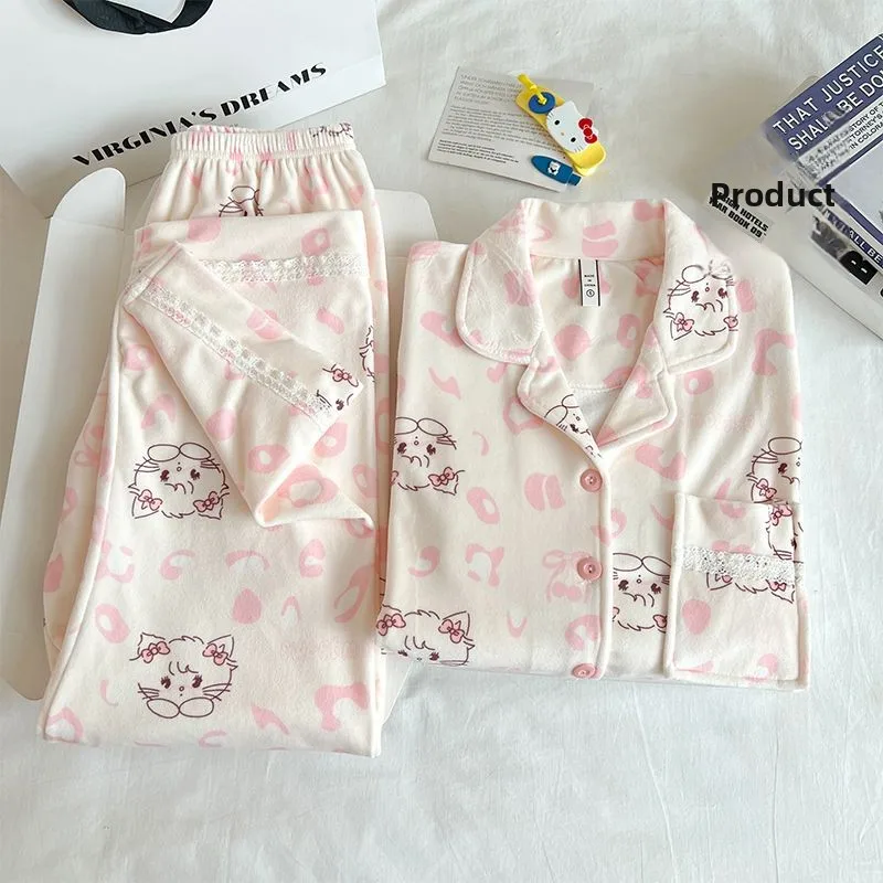 

Thiened Fluffy Cartoon Spwear Women's Sle Autumn Winter Home Clothes Mikko Velvet Soft Warm Long Sve Nightgown