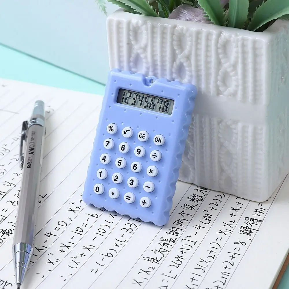 Portable 8-Digit Display Mini Calculator Battery Biscuit Shape Student Calculators Mini Battery Calculator Stationery