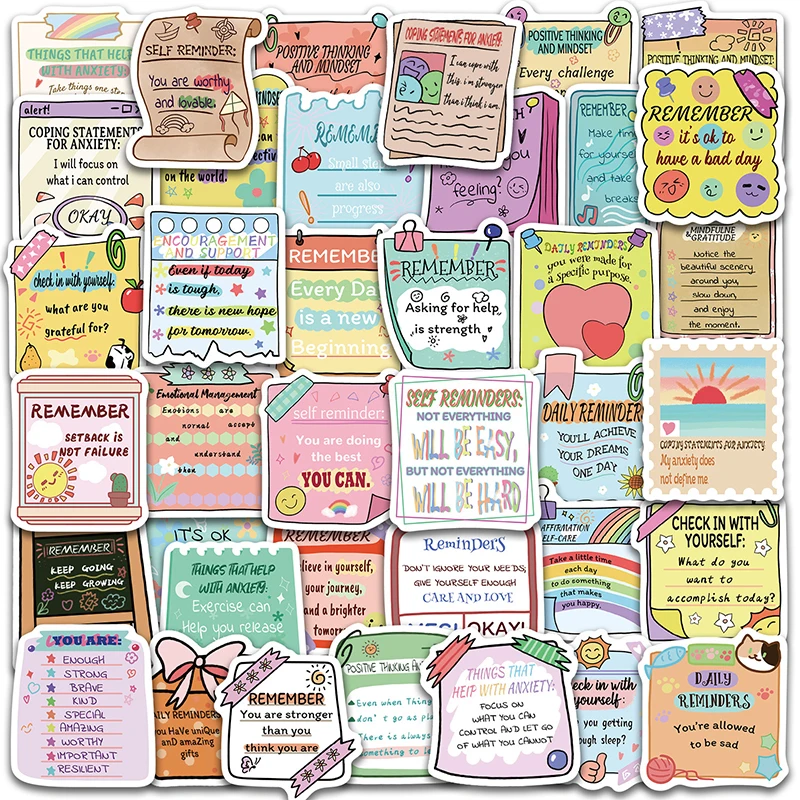 50 قطعة ملصقات الصحة العقلية الكرتونية الملونة الديكور ملاحظة غرفة دفتر الغيتار الإبداع مقاوم للماء لعبة ملصق حائط من الفينيل