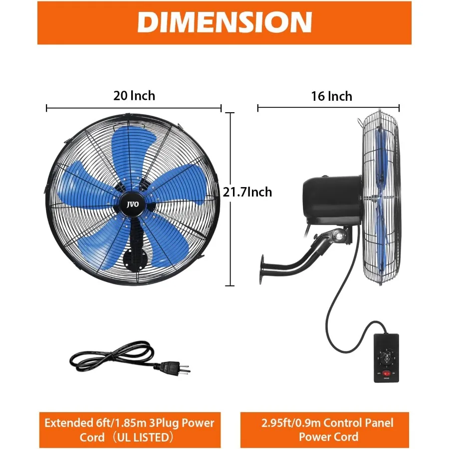 18 Inch Oscillating Wall Mount Fan with 4200 CFM High Velocity for Industrial and Heavy Duty Use 3 Speed Settings Durable Metal