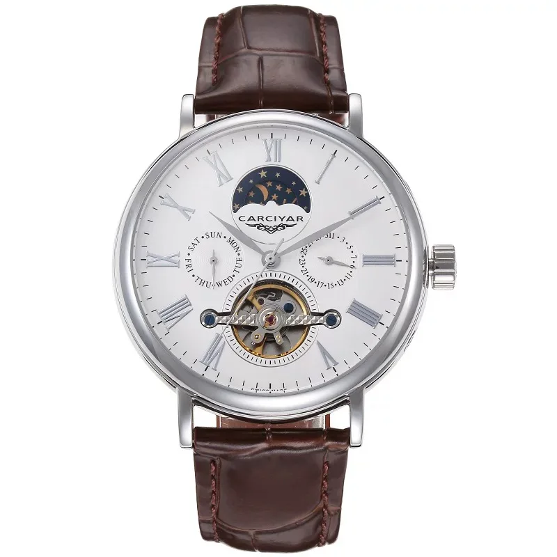 2 CARCIYAR Skeletonized Automatic Mechanical Tourbillon Watch: Sun, Moon, and Stars, Transparent Case