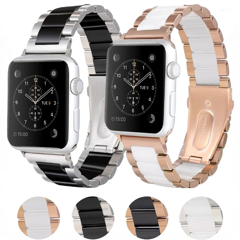 

Металлический + керамический ремешок для Apple Watch Ultra 10 9 8 7 49 мм 46 мм 45 мм 44 мм 42 мм 41 мм 40 мм Браслет из нержавеющей стали 6 5 4 3 SE Band