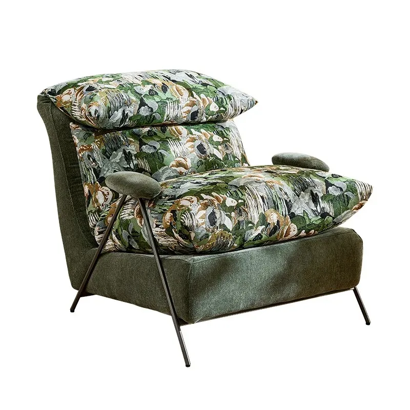 Retro living room single sofa chair balcony high-end leather leisure chair designer fabric single chair lazy sofa