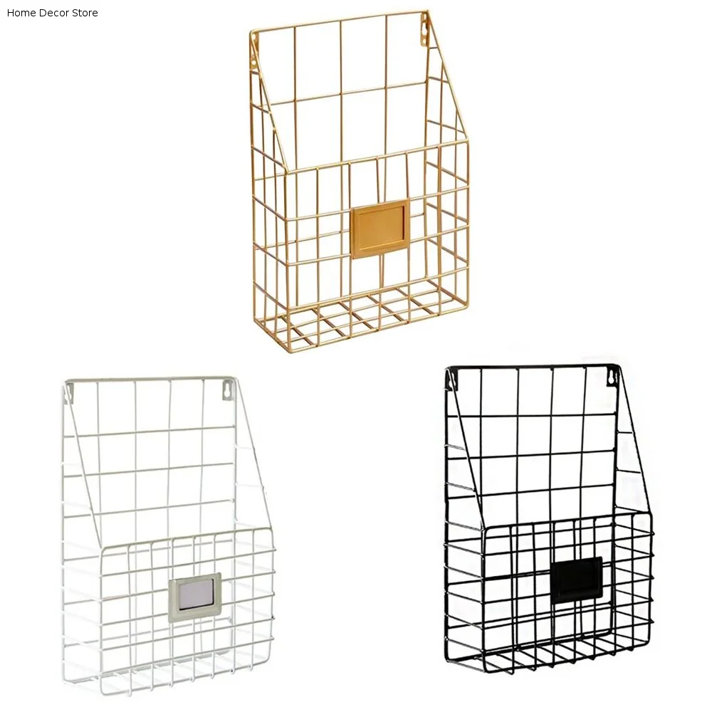 Economic Wall Mounted Magazine File Holder Metal Mesh Easy To Install Wire Basket Handle Label Plate Foyer Storage Shelf Desktop