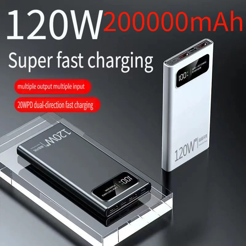 NEW 200000mAh 120W Power Bank Super Fast Charging Battery High Capacity Digital Display Power Bank For Xiaomi Huawei Iphone Sams