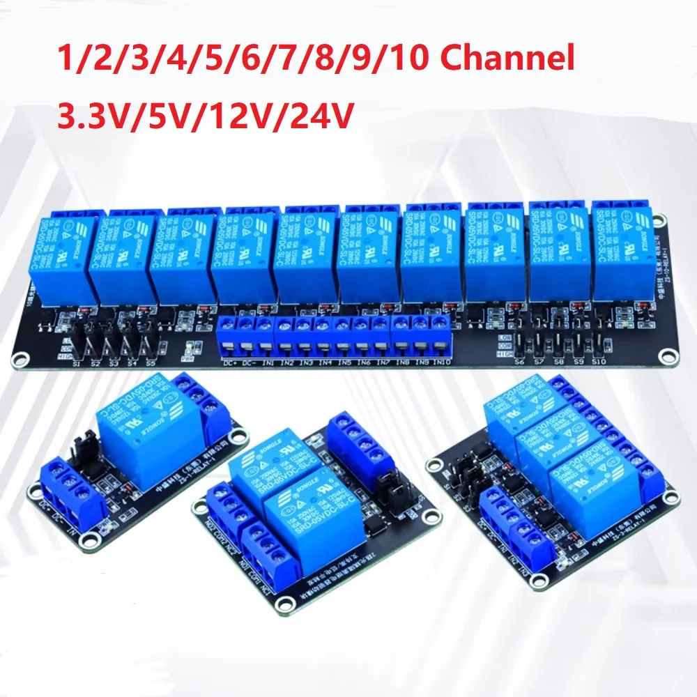 1/2/3/4/5/6/7/8/9/10 Channel 5V/12V/24V Relay Module High/Low Level Trigger Optocoupler Isolation 1NO+1NC 10A 30VDC 250VAC