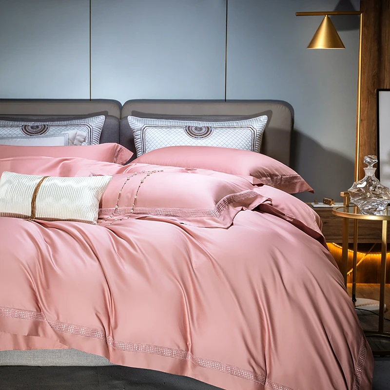 

New 50s100 Xinjiang Long-Staple Cotton Hollow Light Luxury and Simplicity Bed Sheet Four-Piece Set