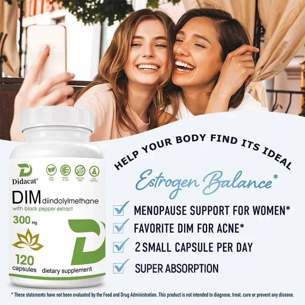 DIM Supplement 300 Mg, Diindolylmethane DIM Plus Black Pepper Extract, Estrogen Balance, Supports Acne and PCOS Relief