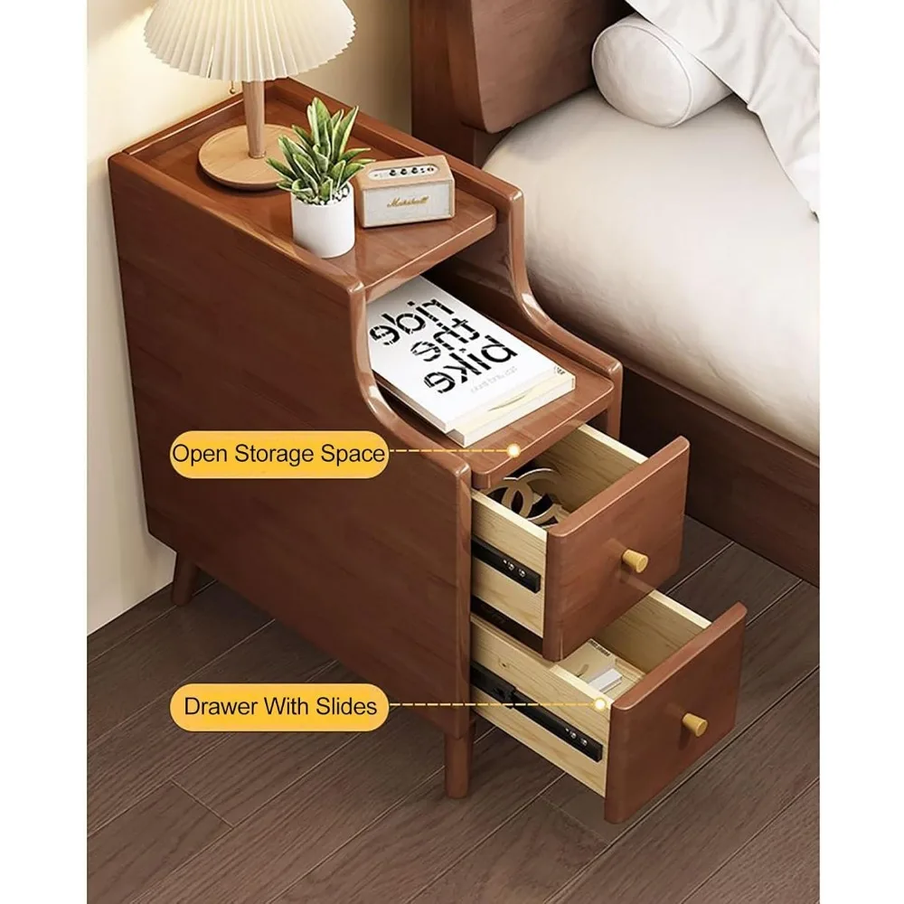 Rustikaler hoher Nachttisch aus Holz mit Schubladen, dunkelbrauner Vintage-Nachttisch, Beistelltisch für den nächtlichen Gebrauch