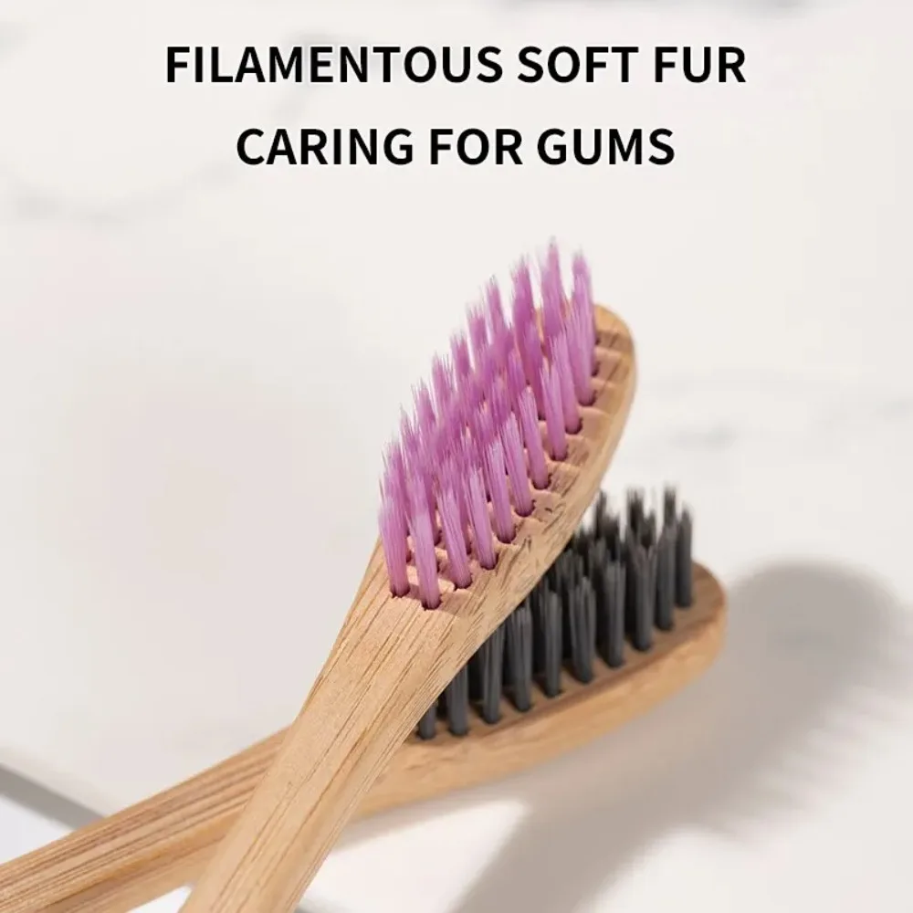 10 PCS Cowhide Wrapped Bamboo Toothbrush Set Natural Environmentally Friendly Toothbrush Tablet Oral Care