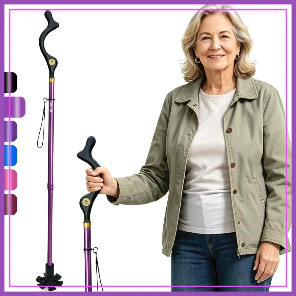 

Self-Standing Folding Walking Cane, Height Adjustable, Lightweight Alloy, Anti-Slip, for Balance & Mobility Aid