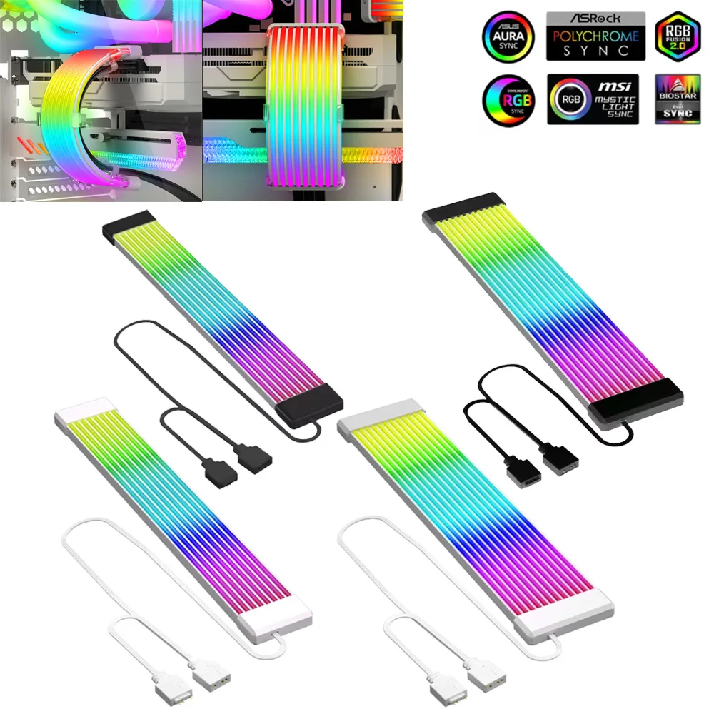 5V 3Pin PC ARGB GPU Cable 8Pin 24Pin PSU RGB Cable Extensions Flexible Neon LED Strip Light DIY Kit for Computer Power Supply