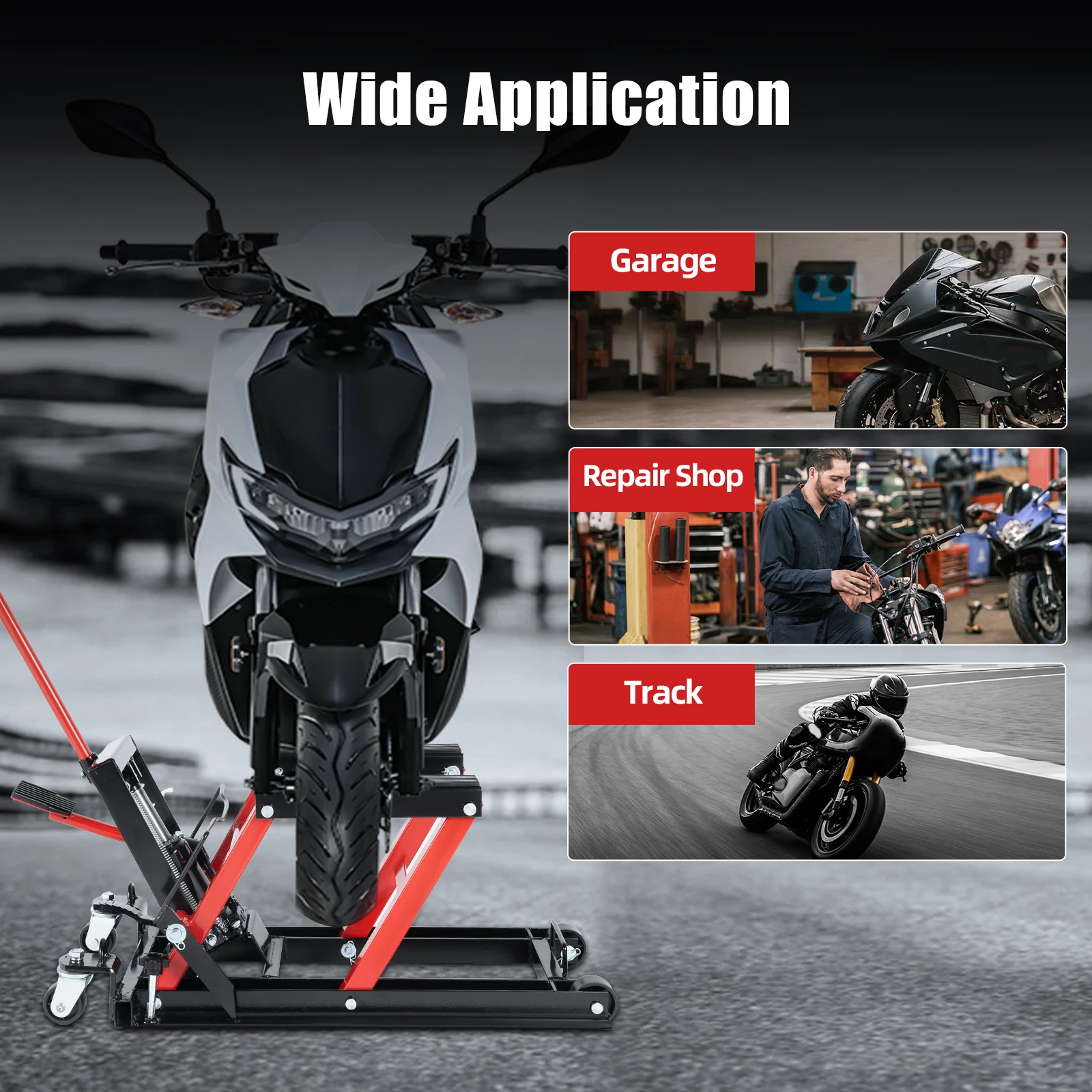 Motorrad-Hydraulikhebebühne für die Durchführung von Motorradreparatur- und Wartungsarbeiten, Motorrad-Reparaturrahmen, 680 kg maximale Tragfähigkeit – Detail 1