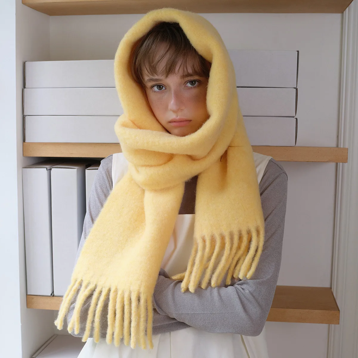

2025 Новый зимний шерстяной шарф для женщин, длинные теплые кашемировые шарфы, хиджаб, однотонная женская шаль, женские банданы из пашмины, платки на голову