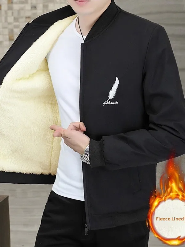 

Мужская утепленная флисовая куртка, повседневное теплое хлопковое пальто, молодежная куртка с длинным рукавом, приталенный крой, с воротником-бомбером, зимнее пальто