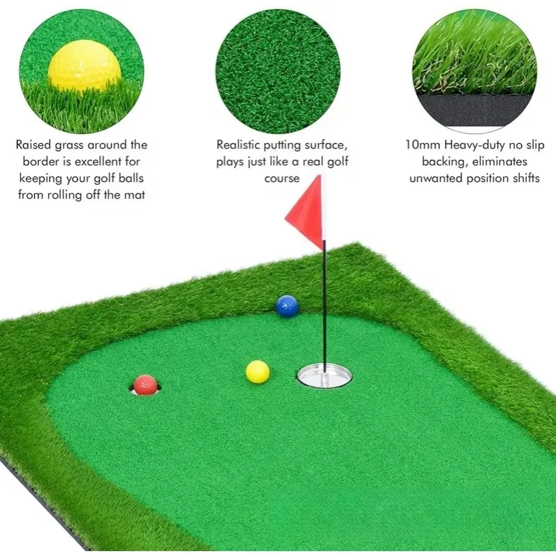 Golf Course Outdoor Indoor Golf Practice Mat Putting Training Mat Portable Large Size Golf Putting Green With Flag