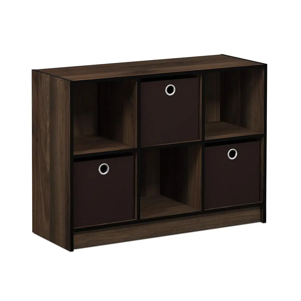 

Basic 3X2 Cube Storage Bookcase Organizer With Bins, Columbia Walnut/Dark Brown
